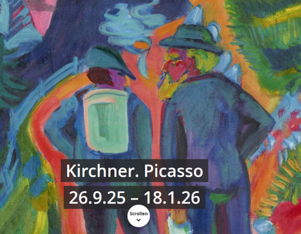 Ausstellungslogo mit zwei Menschen vor farbigen Hintergrund